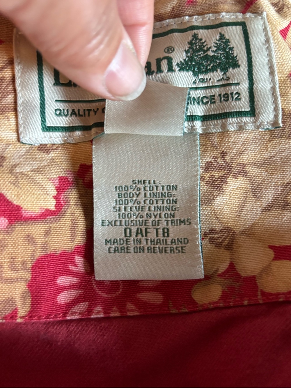L.L. Bean Floral Utility Barn Jacket Red & Cream Floral w/Brown Corduroy Trim - Picture 2 of 7